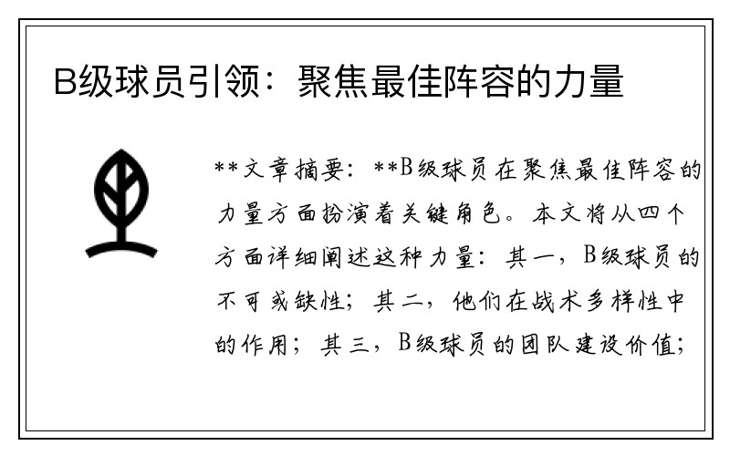 B级球员引领：聚焦最佳阵容的力量